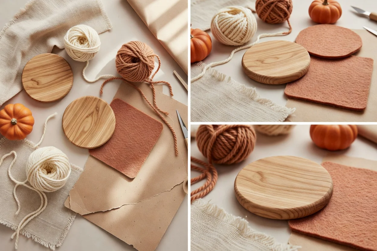 Drewniane podkładki pod kubek w trakcie szlifowania i po zabezpieczeniu olejem